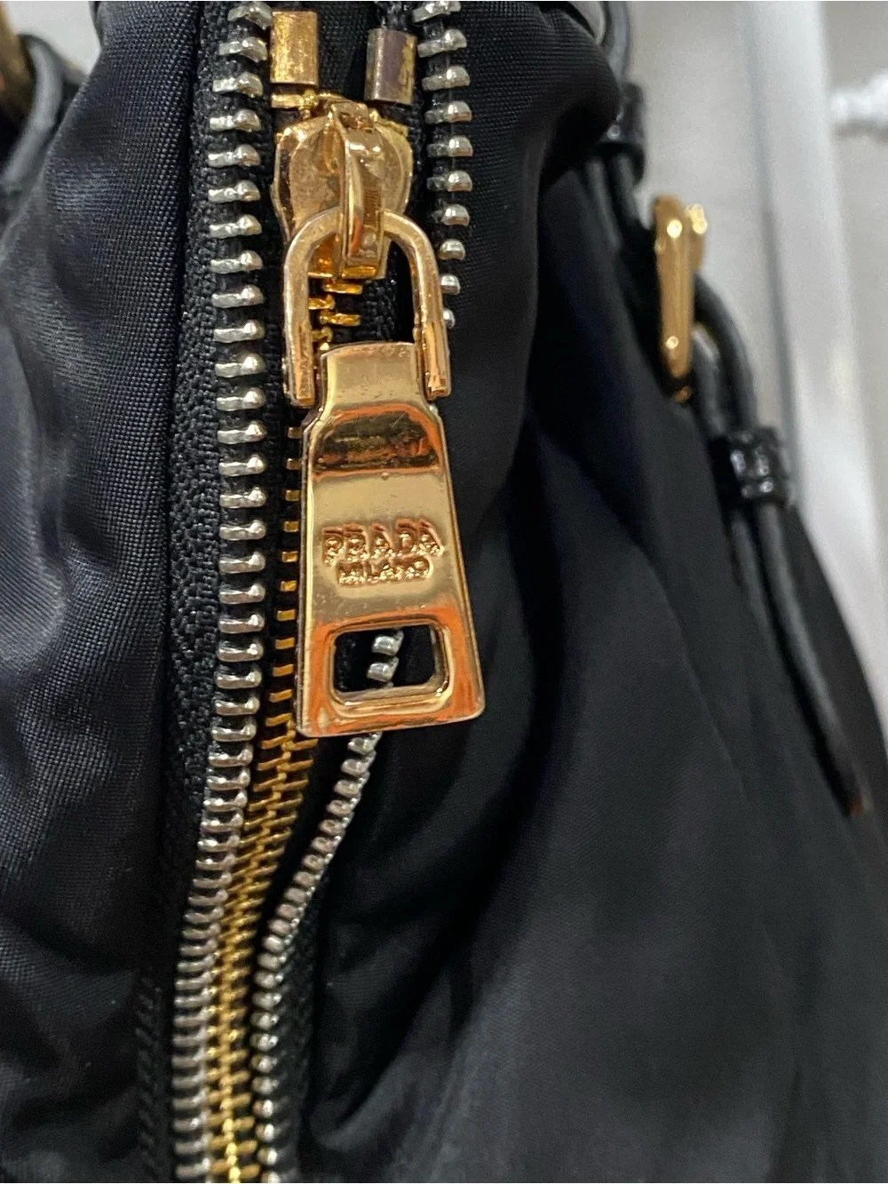 Black Nylon Tote Bag with Patent Leather Trim